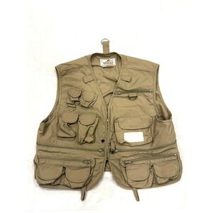 Vintage‎ Woodfield Mens Khaki Utility Fishing Vest Multi-Pocket Tan Large